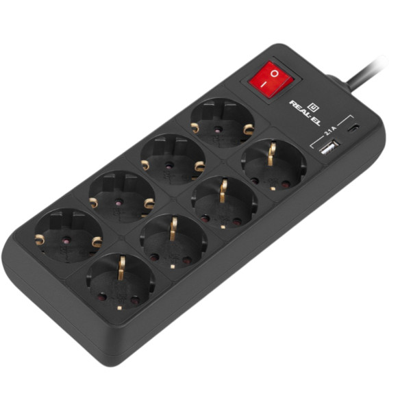 Фото - Мережевий фільтр REAL-EL RS-Protect 805 3 м Black (EL122300043)