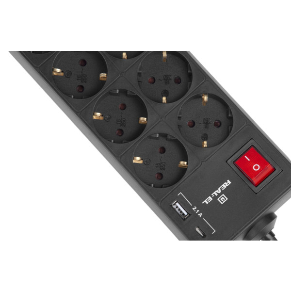 Фото - Мережевий фільтр REAL-EL RS-Protect 805 3 м Black (EL122300043)