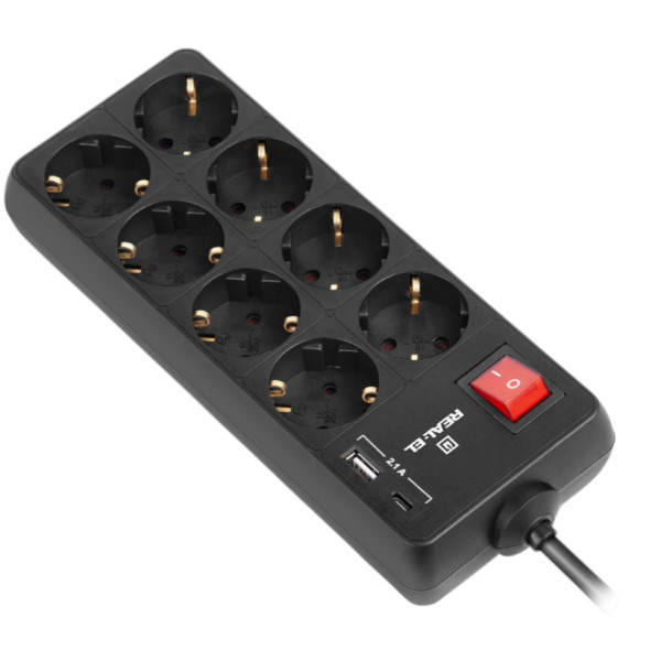 Фото - Мережевий фільтр REAL-EL RS-Protect 805 3 м Black (EL122300043)