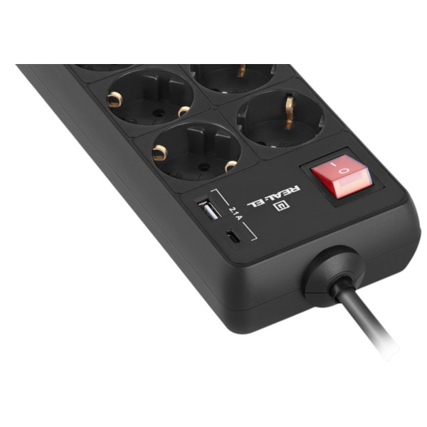 Фото - Мережевий фільтр REAL-EL RS-Protect 805 3 м Black (EL122300043)