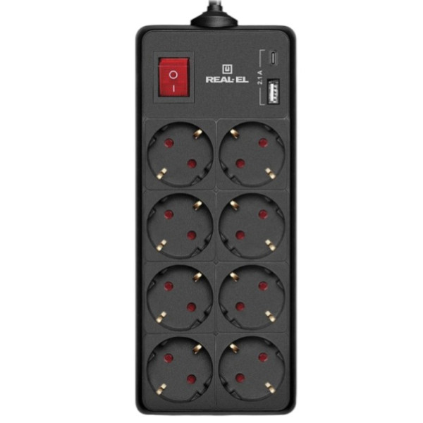 Фото - Мережевий фільтр REAL-EL RS-Protect 805 1.8 м Black (EL122300042)