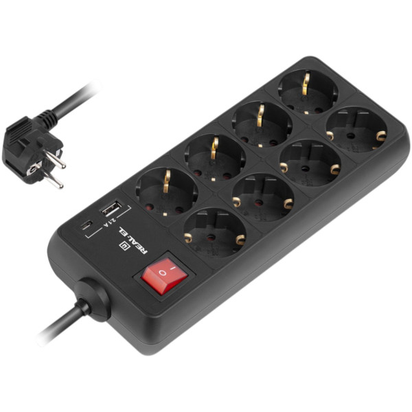 Фото - Мережевий фільтр REAL-EL RS-Protect 805 1.8 м Black (EL122300042)