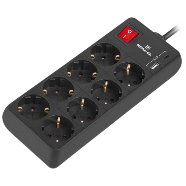 Фото - Мережевий фільтр REAL-EL RS-Protect 805 1.8 м Black (EL122300042)