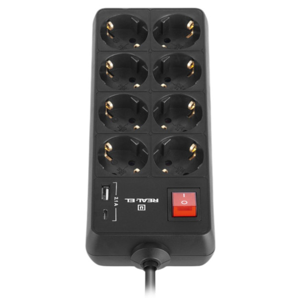 Фото - Мережевий фільтр REAL-EL RS-Protect 805 1.8 м Black (EL122300042)