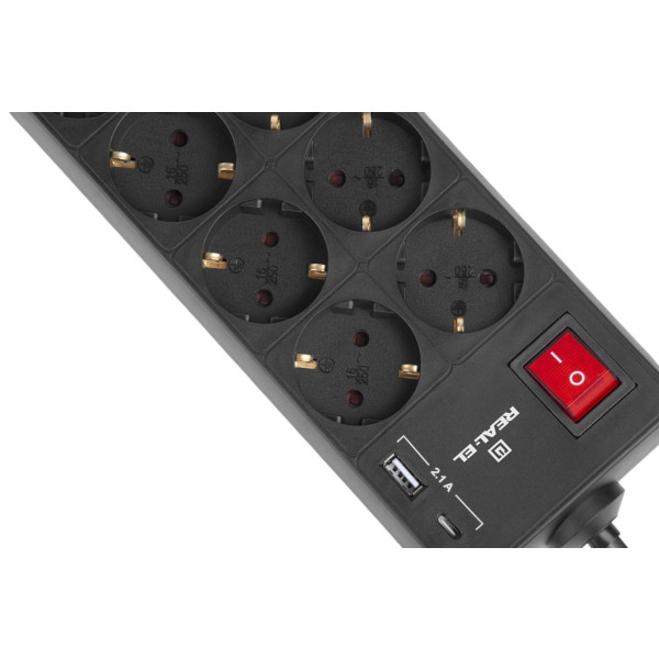 Фото - Мережевий фільтр REAL-EL RS-Protect 805 1.8 м Black (EL122300042)