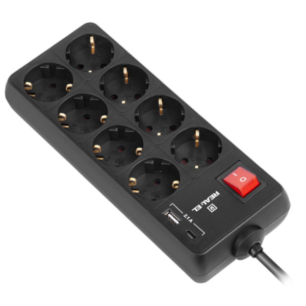 Фото - Мережевий фільтр REAL-EL RS-Protect 805 1.8 м Black (EL122300042)