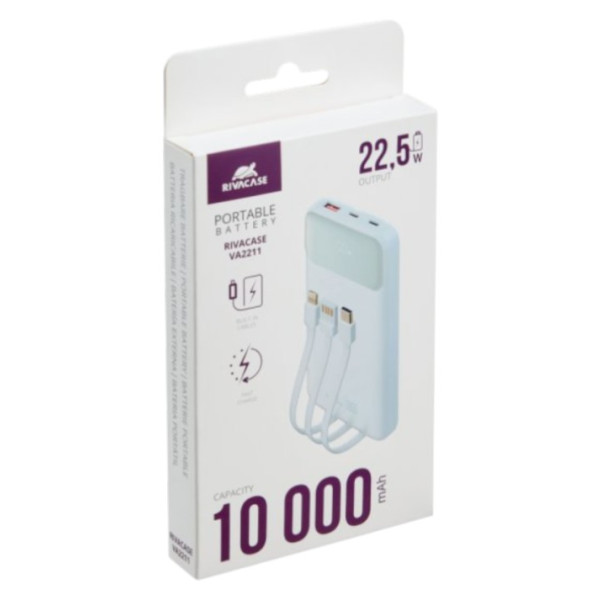 Фото - Батарея мобільна RIVACASE 10000 mA QC/PD 22.5W 3 вбудовані кабелі VA2211 (White)