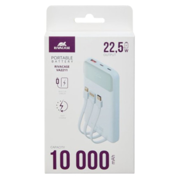 Фото - Батарея мобільна RIVACASE 10000 mA QC/PD 22.5W 3 вбудовані кабелі VA2211 (White)