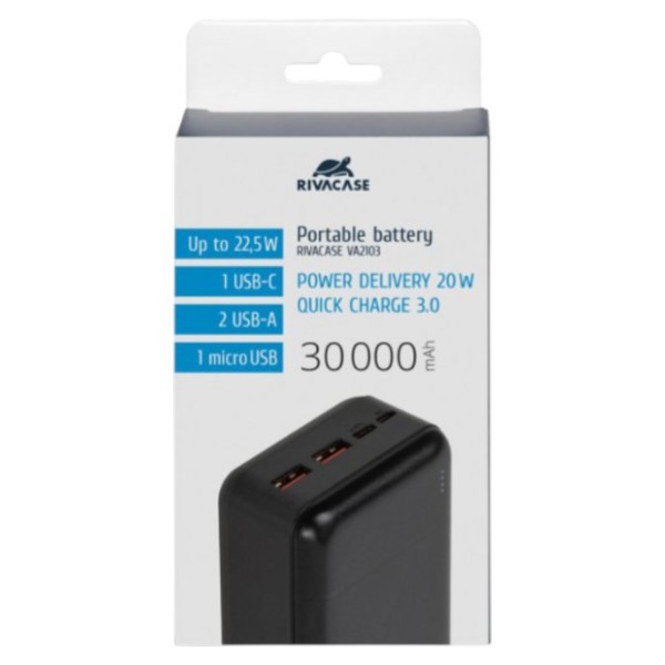 Фото - Батарея мобільна RIVACASE 30000 mA QC/PD 22.5W VA2103 (Black)