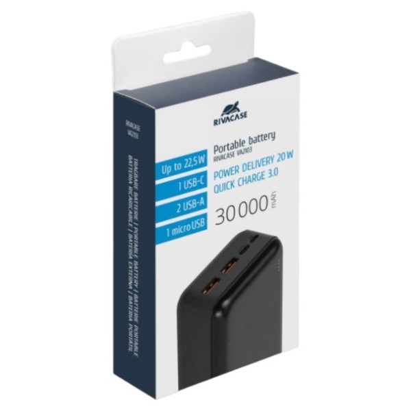 Фото - Батарея мобільна RIVACASE 30000 mA QC/PD 22.5W VA2103 (Black)