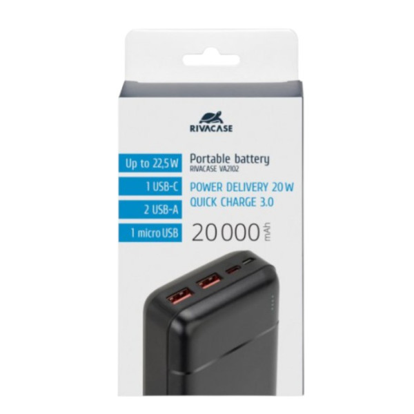 Фото - Батарея мобільна RIVACASE 20000 mA QC/PD 22.5W VA2102 (Black)