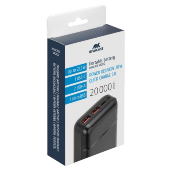 Фото - Батарея мобільна RIVACASE 20000 mA QC/PD 22.5W VA2102 (Black)