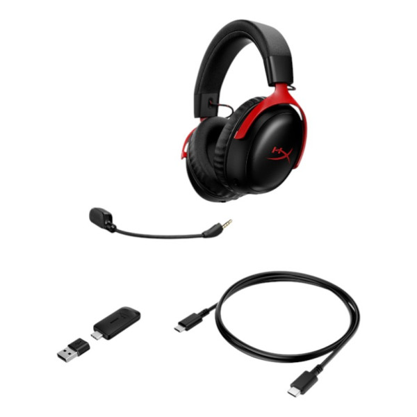 Фото - Гарнітура бездротова ігрова HyperX Cloud III S, WL/USB-A/USB-C Black-Red (A59Z0AA)