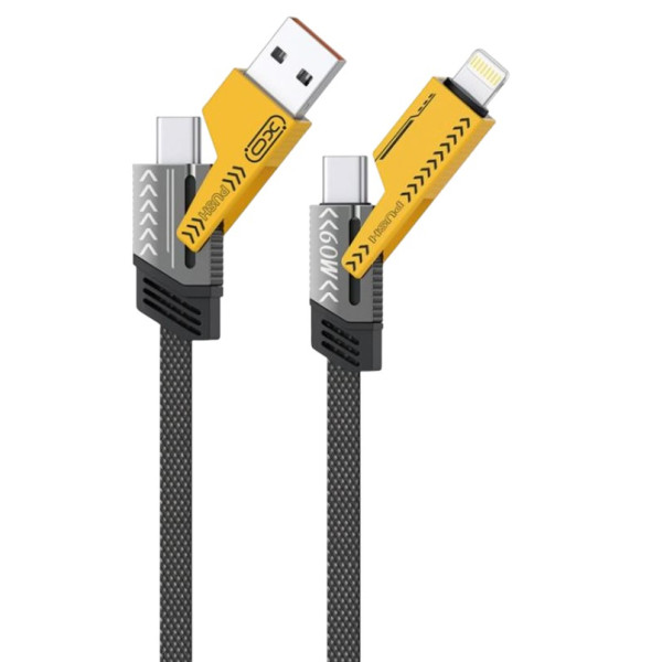 Фото - Кабель синхронізації даних XO Braided Flat Type-C/USB-A to TYPE-C/Lightning 4-in-1 60W 1m (NB283_4-in-1_Black)