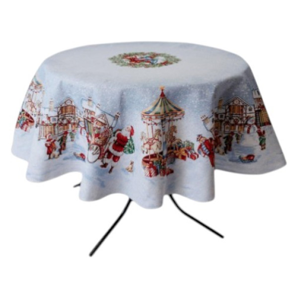 Фото - Скатертина кругла Прованс Новорічна гобеленова Carousel D180 см (041709)