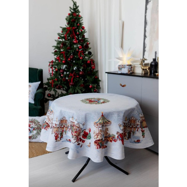 Фото - Скатертина кругла Прованс Новорічна гобеленова Carousel D180 см (041709)