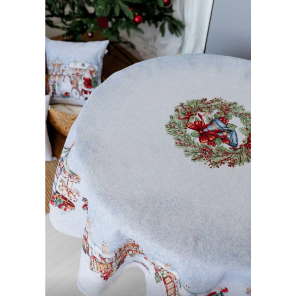 Фото - Скатертина кругла Прованс Новорічна гобеленова Carousel D180 см (041709)
