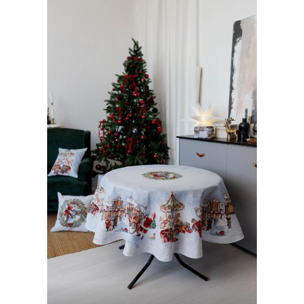 Фото - Скатертина кругла Прованс Новорічна гобеленова Carousel D180 см (041709)