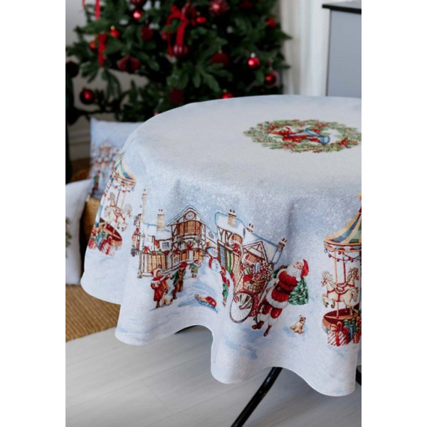 Фото - Скатертина кругла Прованс Новорічна гобеленова Carousel D180 см (041709)