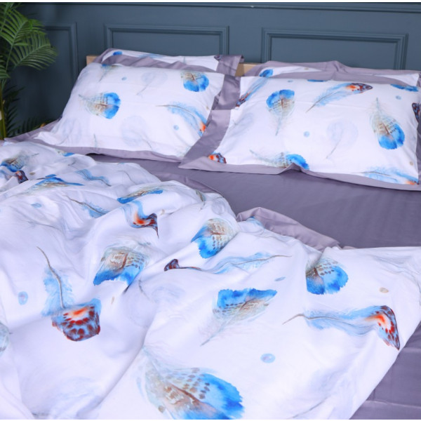 Фото - Комплект постільної білизни MirSon Satin print Elit Azure Jay 143х210х2 см (2200005394281)