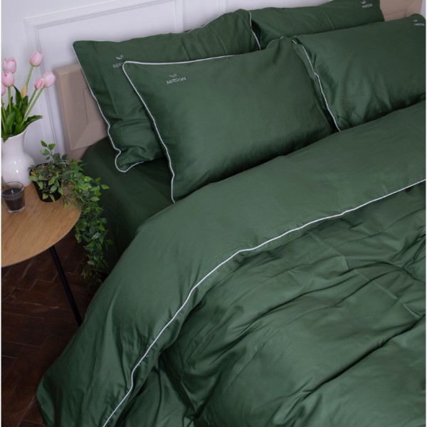 Фото - Комплект постільної білизни MirSon King Size 0844 Green Olive Corner Сатин (2200008711047)