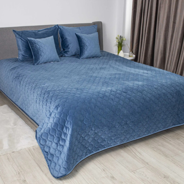 Фото - Покрывало двуспальное ТЕП VELOUR 180х240 см ДАРК БЛУ/Ромб круглый (4-00516_33876)