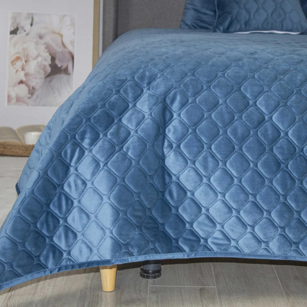 Фото - Покрывало двуспальное ТЕП VELOUR 180х240 см ДАРК БЛУ/Ромб круглый (4-00516_33876)