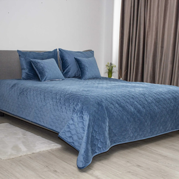 Фото - Покрывало двуспальное ТЕП VELOUR 180х240 см ДАРК БЛУ/Ромб круглый (4-00516_33876)