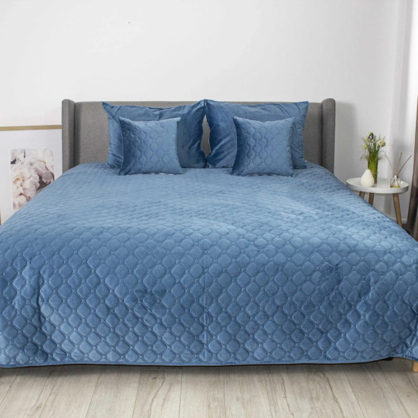 Фото - Покрывало двуспальное ТЕП VELOUR 180х240 см ДАРК БЛУ/Ромб круглый (4-00516_33876)