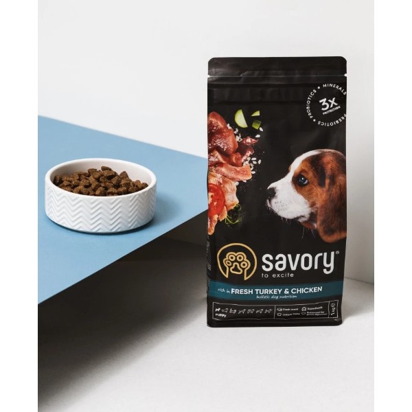 Фото - Сухой корм для собак Savory Puppy rich in Fresh Turkey and Chicken для щенков 3 кг (4820232630297)