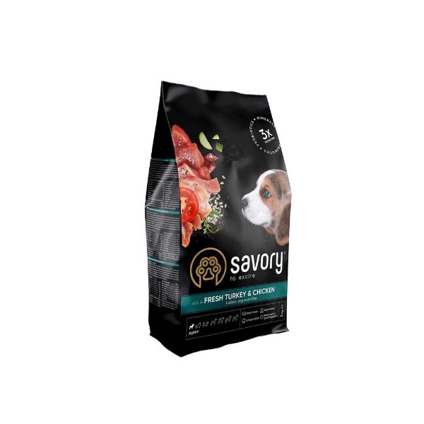 Фото - Сухой корм для собак Savory Puppy rich in Fresh Turkey and Chicken для щенков 3 кг (4820232630297)