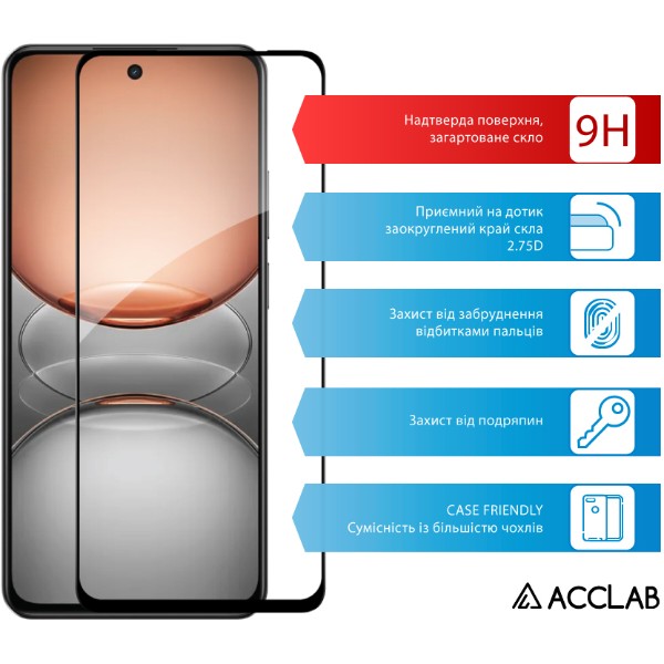 Фото - Захисне скло для смартфону ACCLAB 9H for Realme C75/C67/13 5G/С71 Black (1283126608148)