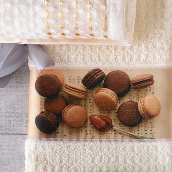 Фото - Рушник кухонний Aisha махровий молочний цифр.друк Макаронс 40х60