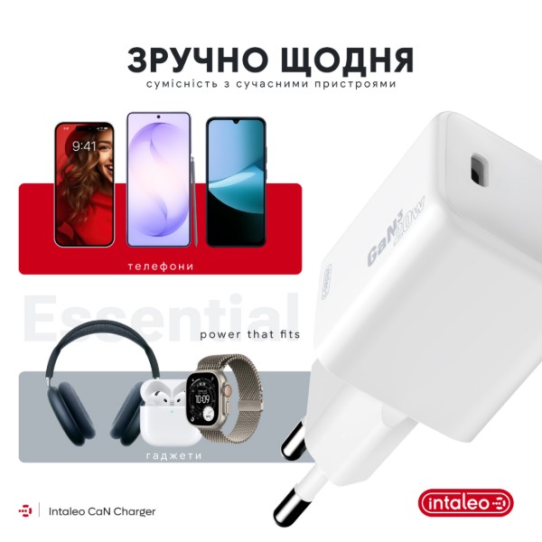 Фото - Сетевое зарядное устройство Intaleo GaN 20W Type-C INT-TCGN201C White (1283126637230)