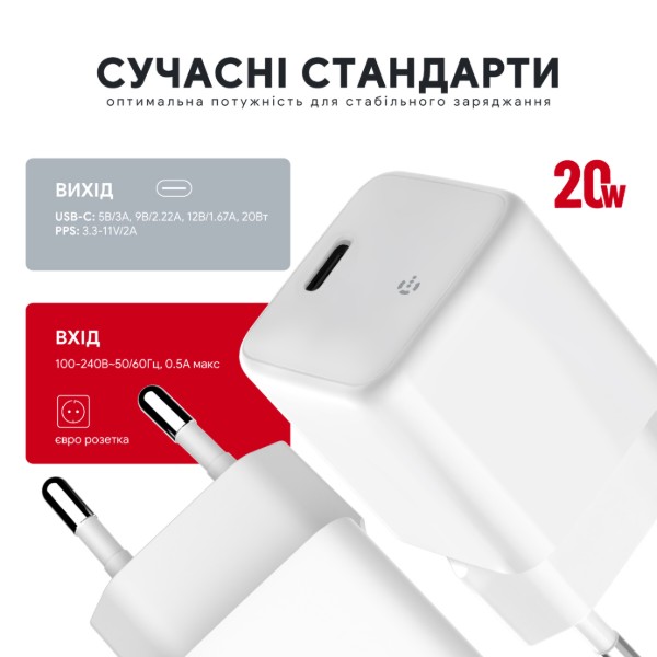 Фото - Сетевое зарядное устройство Intaleo GaN 20W Type-C INT-TCGN201C White (1283126637230)