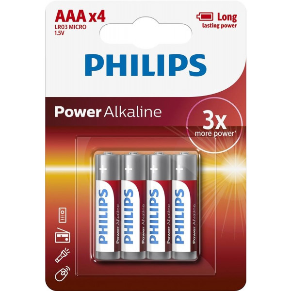 Фото - Батарейка тип AAA Philips Power Alkaline AAA BLI 4 (LR03P4B/10)