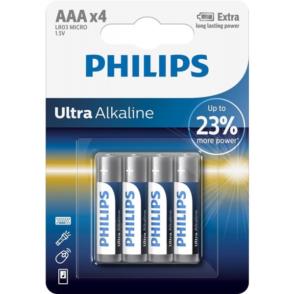 Фото - Батарейка тип AAA Philips Ultra Alkaline AAA BLI 4 (LR03E4B/10)