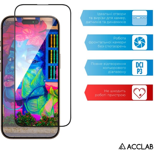 Фото - Захисне скло для смартфону ACCLAB 9H for Apple iPhone 16 Pro / iPhone 17 Black (1283126594137)