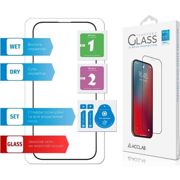 Фото - Захисне скло для смартфону ACCLAB 9H for Apple iPhone 16 Pro / iPhone 17 Black (1283126594137)