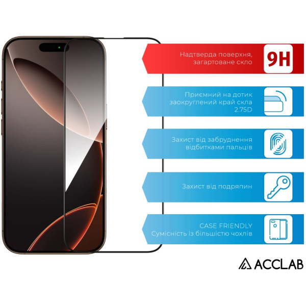 Фото - Захисне скло для смартфону ACCLAB 9H for Apple iPhone 16 Pro Max Black (1283126594151)