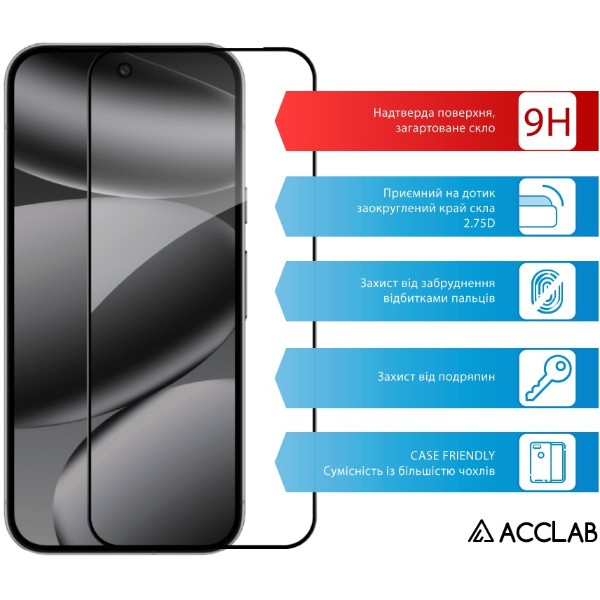 Фото - Захисне скло для смартфону ACCLAB 9H for Google Pixel 10 Pro XL / Pixel 9 Pro XL Black (1283126628061)