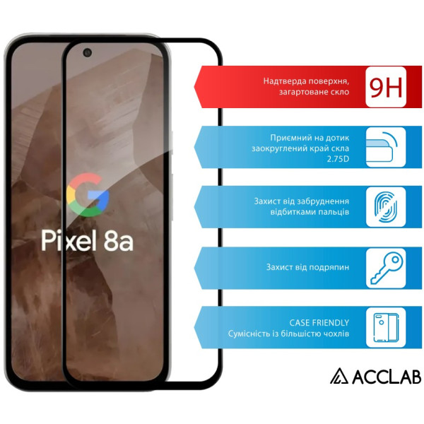 Фото - Захисне скло для смартфону ACCLAB 9H for Google Pixel 8a Black (1283126625329)