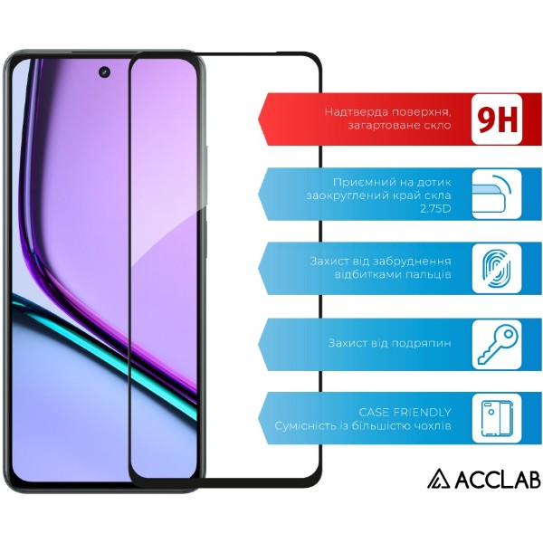 Фото - Защитное стекло для смартфона ACCLAB 9H for Realme C71 / C67 / 13 5G / C75 Black (1283126627293)