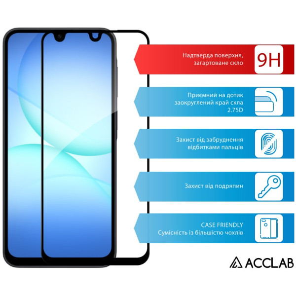 Фото - Защитное стекло для смартфона ACCLAB 9H for Samsung Galaxy A17 / Galaxy A26 Black (1283126624346)