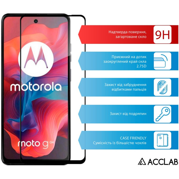 Фото - Защитное стекло для смартфона ACCLAB 9H for Moto G04 / G04s Black (1283126594250)