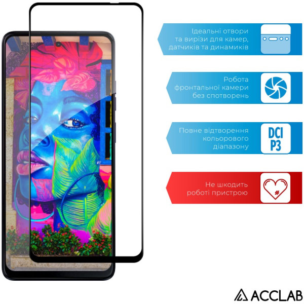 Фото - Защитное стекло для смартфона ACCLAB 9H for Motorola G04s / G04 Black (1283126612862)
