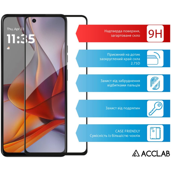 Фото - Защитное стекло для смартфона ACCLAB 9H for Moto G75 Black (1283126607448)