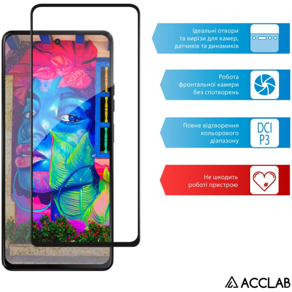 Фото - Защитное стекло для смартфона ACCLAB 9H for Moto G75 Black (1283126607448)