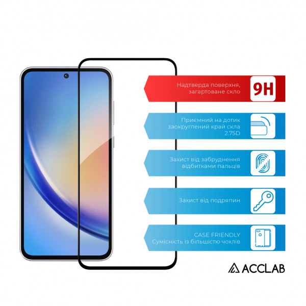 Фото - Защитное стекло для смартфона ACCLAB Full Glue for Samsung A35 (1283126588778)