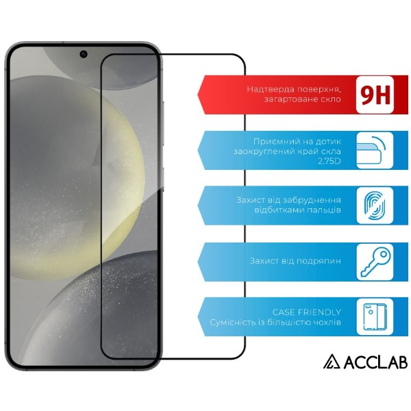Фото - Защитное стекло для смартфона ACCLAB 9H for Samsung Galaxy S24 Plus Black (1283126591907)